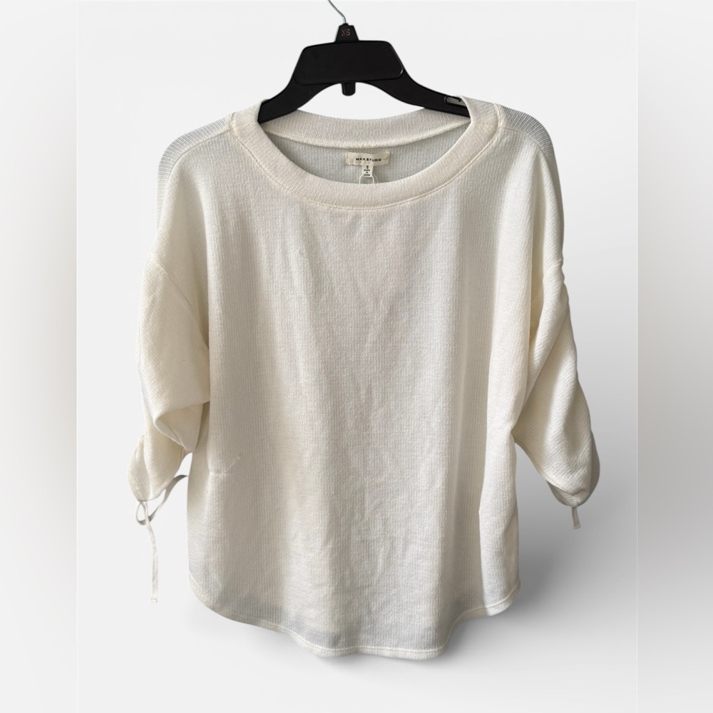 Max Studio NWT Cream Ruched Sleeved Sweater. Sz S